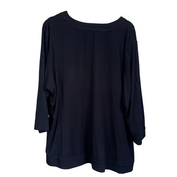 Sejour Black Black Button Down V-Neck 2X Top - Picture 4 of 6